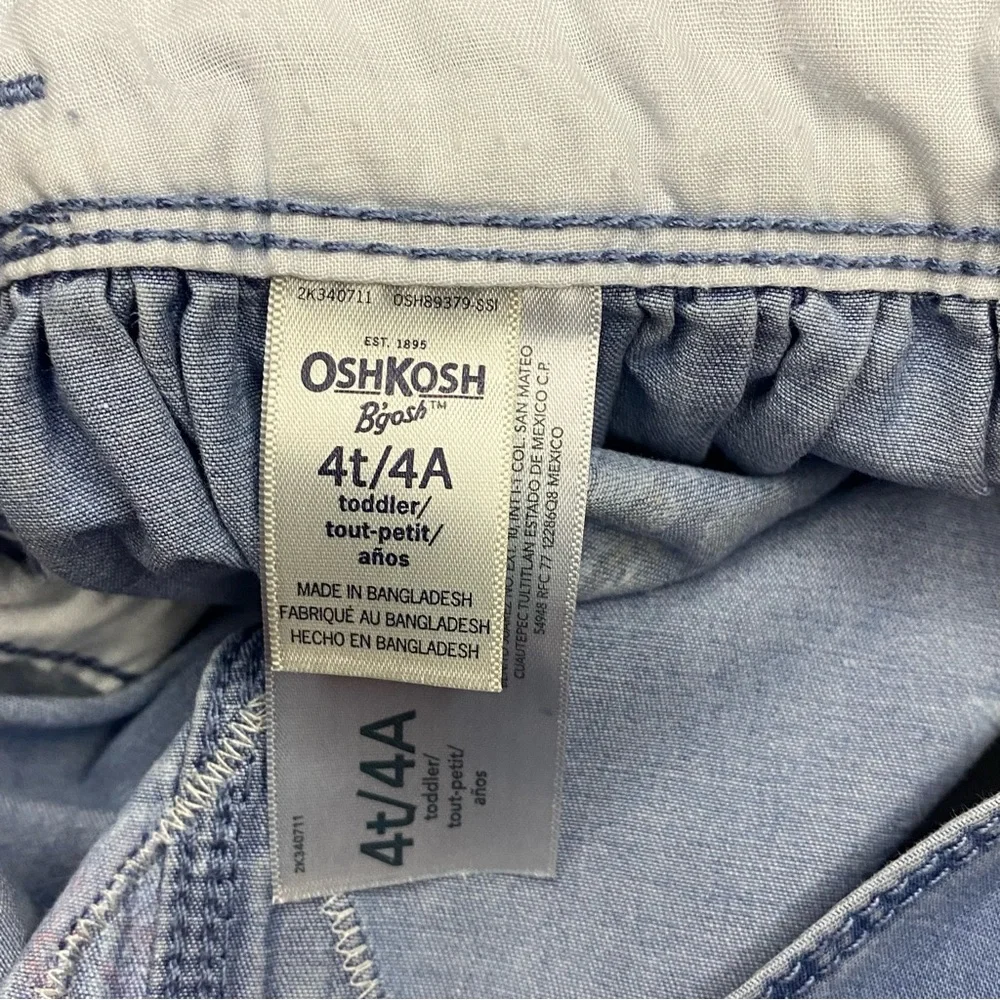 OshKosh B'gosh Vesbak Girls 4T Blue Jean Denim Overall Dress Pink Floral